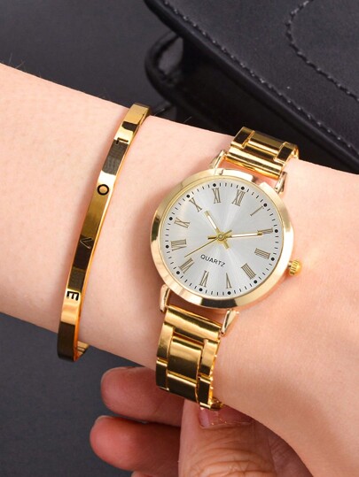 2pcs Stylish And Simple Cute Alloy Quartz Watch For Children The Best Bracelet For Girl, The Best Gift For Friends Christmas Halloween Gifts Back-To-School Season Thanksgiving