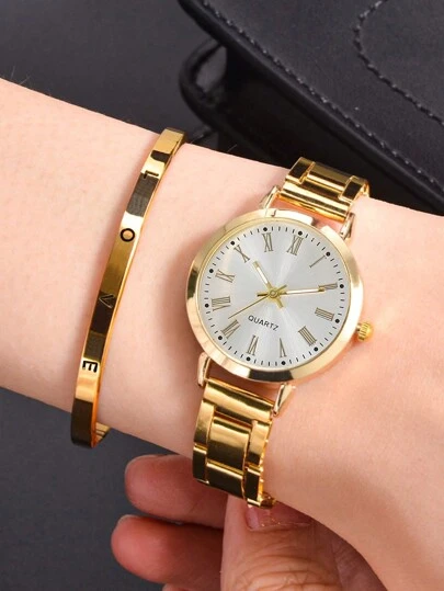 2pcs Stylish And Simple Cute Alloy Quartz Watch For Children The Best Bracelet For Girl, The Best Gift For Friends Christmas Halloween Gifts Back-To-School Season Thanksgiving