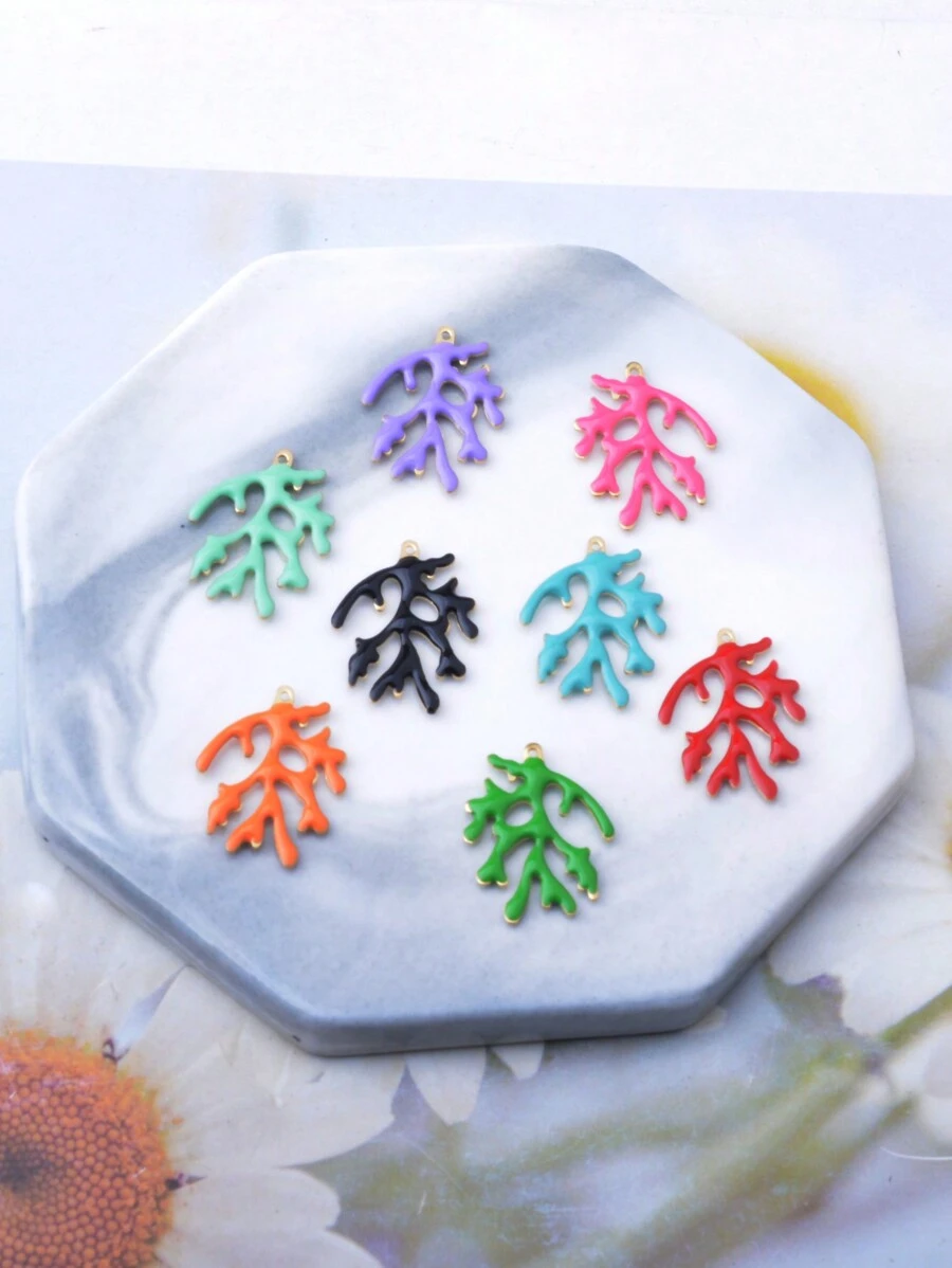 4pcs Copper Double-Sided Enamel Coral Branch Charms Pendant Jewelry Accessories For Women DIY Earrings/Bracelets/Necklaces, Mother Day Gift, Graduation Gift