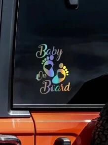 1pc Baby On Board Footprint Self-Adhesive Reflective Car Sticker For Car Interior - Multicolor - View 2