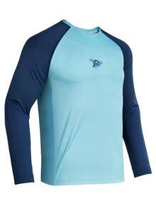 RODEEL Men's Fishing Shirt Long Sleeve Sports Tee Quick Dry Rash Guard Beach Top Gym Clothes Spring Tops Basic T Shirt - Baby Blue - View 2
