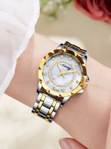 NARY 1pc Elegant & Luxurious Women Quartz Watch, Fashionable Rhinestone Decorated Dial With Steel Band, Suitable For Daily Life, Parties And Events