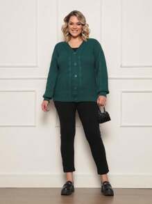 Plus Size Cardigans - Dark Green - View 4