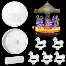 1 set Moule en résine époxy de décoration de carrousel en cristal, moule de moulage de cheval de carrousel, kits DIY, moules en silicone pour résine époxy, décorations de manège pour la décoration de la maison