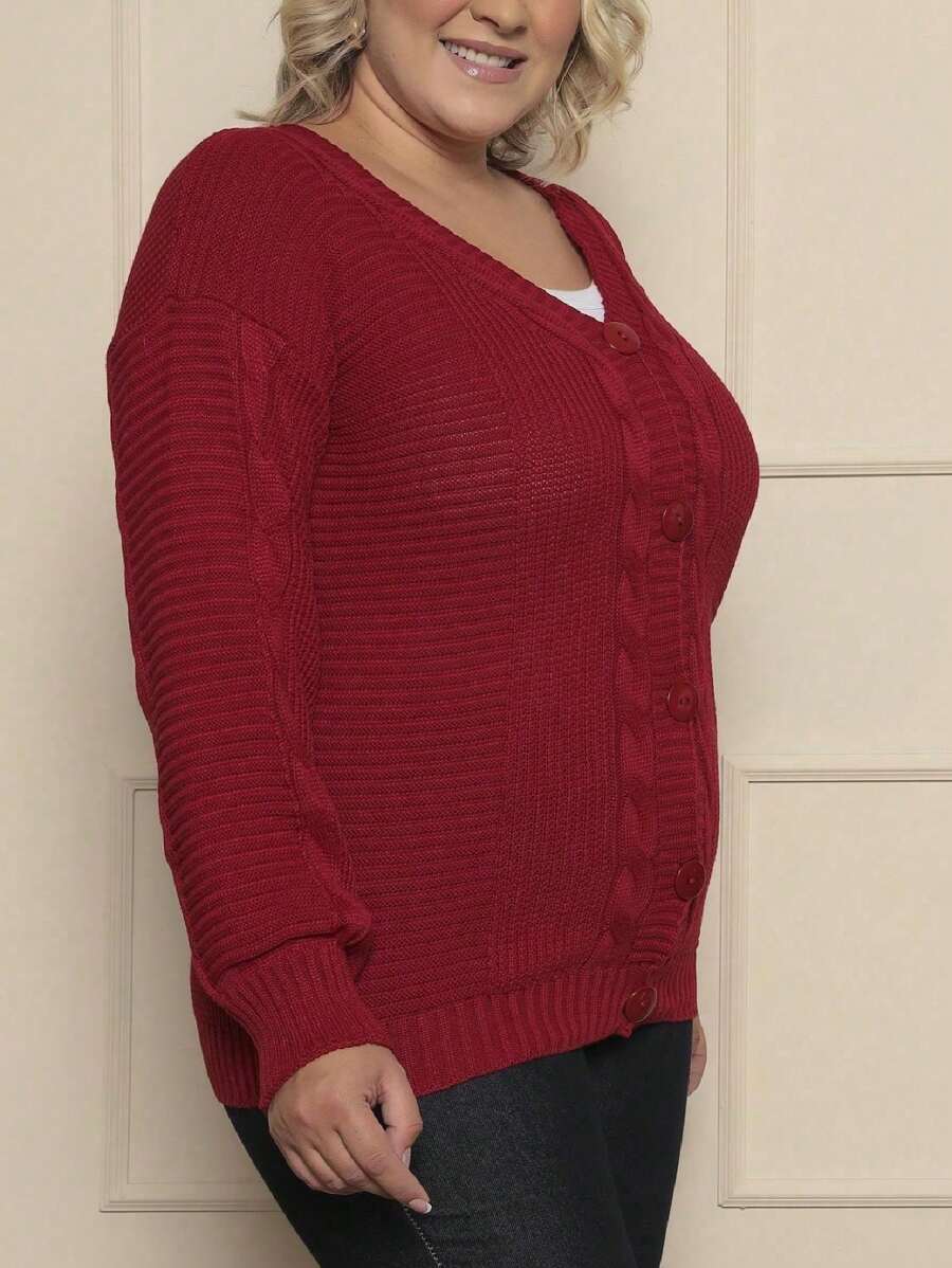 Plus Size Cardigans - Burgundy - View 1