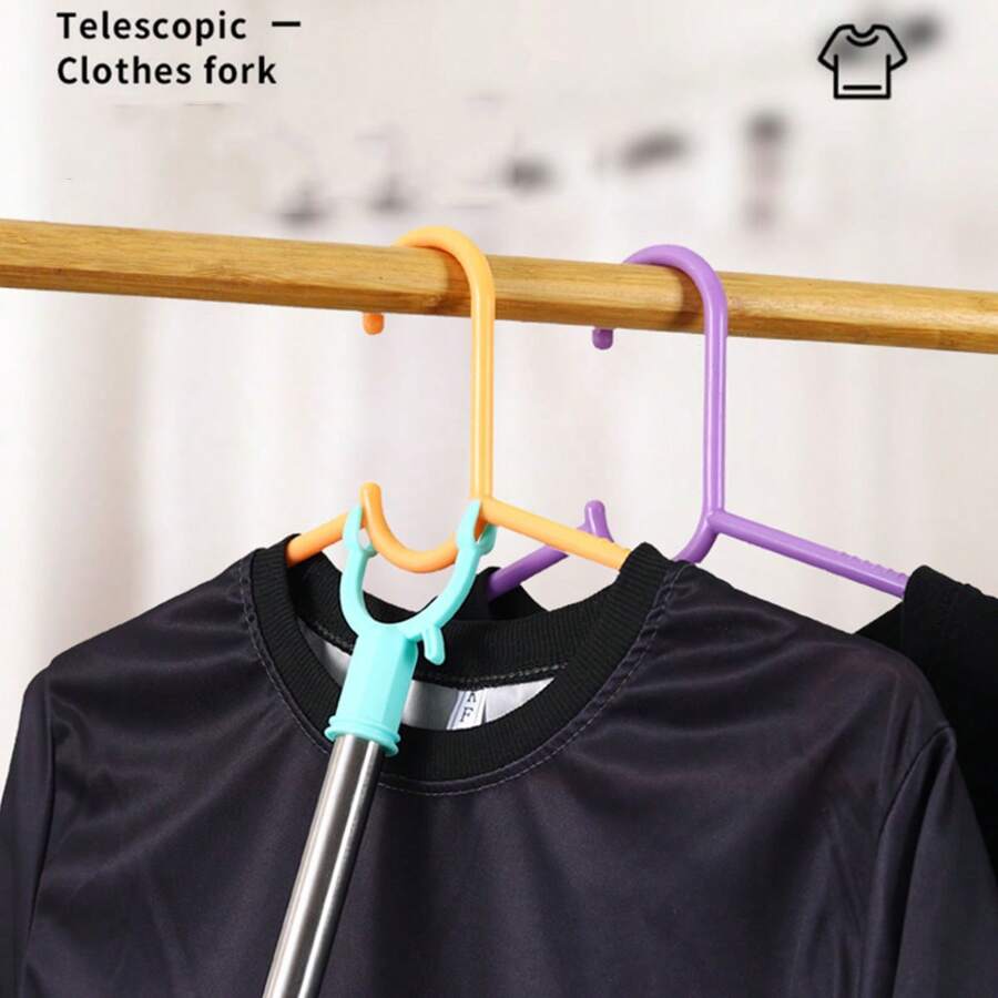 1pc Stainless Steel & Plastic Clothes Drying Rack, Balcony Hanger Thickened Laundry Pole Clothesline Organizer Dress Pants Shoes Jeans Boots Skirt,Spring,Minimalist,Summer Tops - Multicolor - View 1