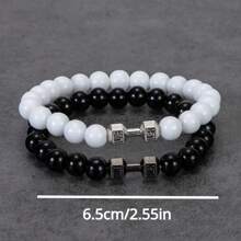 Set de 2 pulseras con mancuernas de aleación de moda para hombres y mujeres - Regalo perfecto para entusiastas del fitness y parejas - pulsera de cuentas - Ver 6