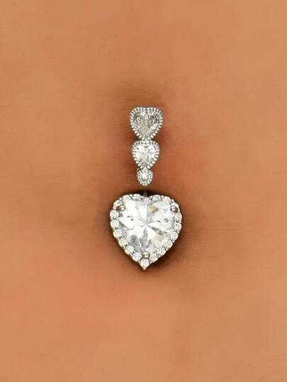 1pc Inlaid Heart Shape Belly Button Ring Women's Fine Body Piercing Jewelry Valentines