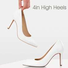 High Heel Women's Pumps, Black Sliver White Blue Heels Closed Toe, Pointed Toe 4in Stiletto Heel For Women, Comfy Memory Foam Pump Shoe, Party Wedding Work Classic Dressy Casual With Gel Insoles - 白色 - 查看 3