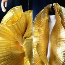 2 Yards Metallic Glossy Pleated Wavy Ruffled Lace Ribbon, 15cm Width - Gold - View 6