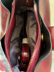 時尚,極簡,休閒,高端大容量油皮時尚手提包,酒紅色包袋,新年理想女孩、少女禮物 - 酒紅色 - 查看 6