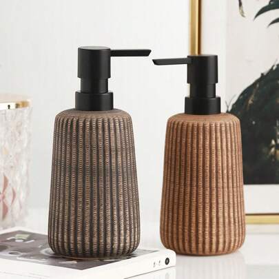 Soap Dispenser - 1 Piece 400ml Retro Creative Vertical Pattern Ceramic Press Soap Dispenser, Shower Gel, Shampoo, Hand Soap, Lotion Bottle, Refill Bottle, Suitable For Travel, Hotels, B&Bs, Bathrooms, Home Accessories Home Bathroom Decor Fall Decor Back To School