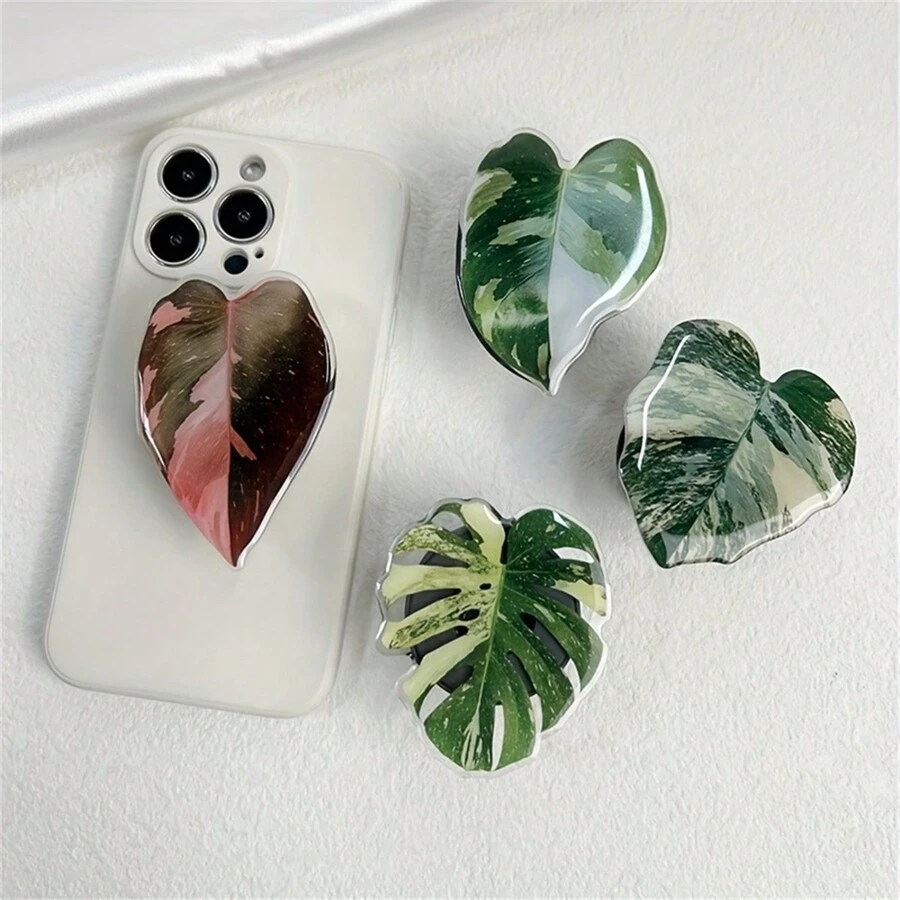 Minimalist Leaf-Shaped Foldable Phone Stand - Faux Plant Design, Acrylic Material, Suitable For Desktops And Smartphones (, Android), Birthday, Family And Friend Gifts, Sliding Phone Holder, Phone Accessory