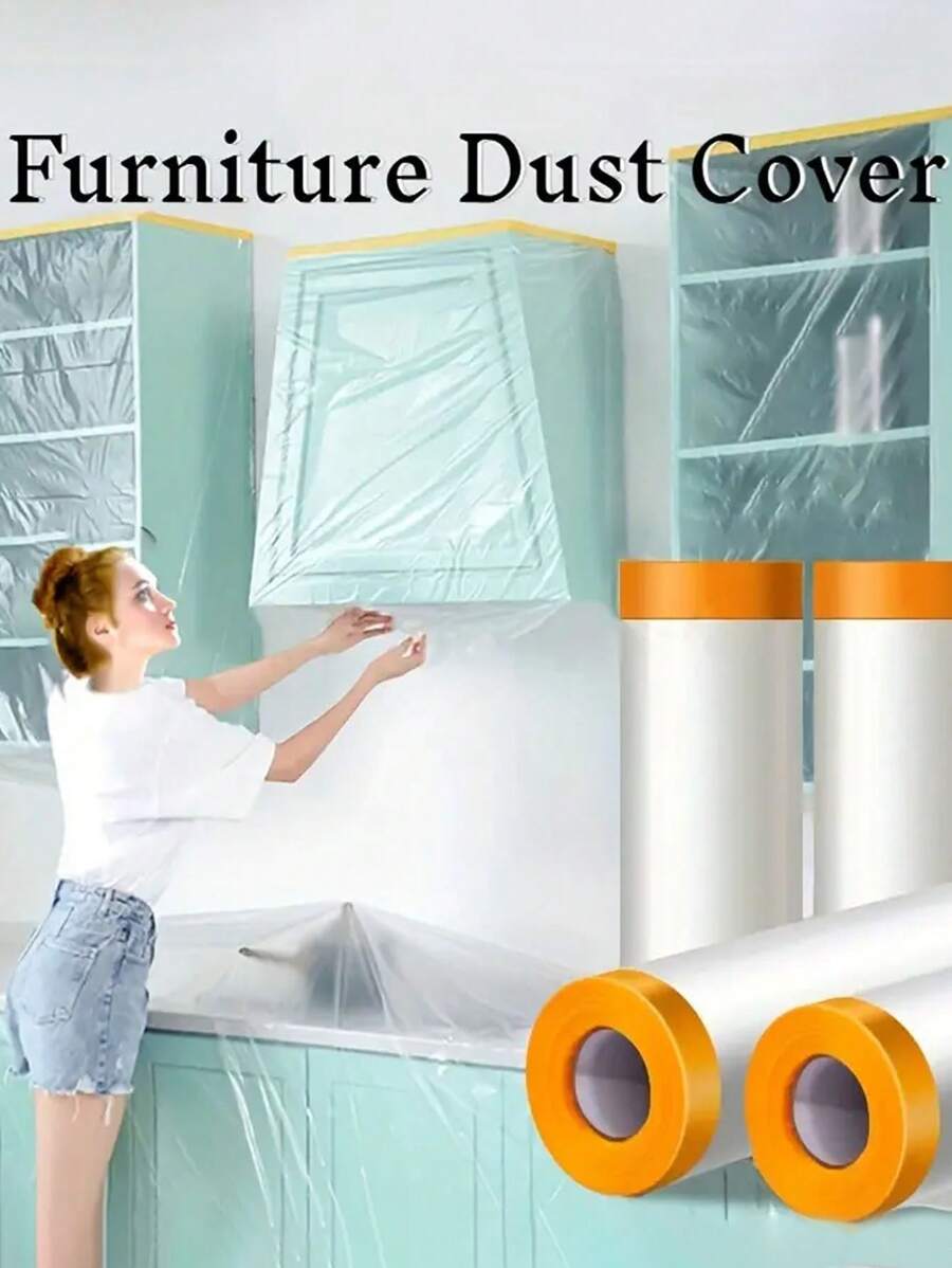 Multi-Purpose Disposable Dust Cover With Adhesive Tape – Water-Resistant Protection For Furniture During Renovation And Cleaning – Odorless, Transparent PE Film For School, Office, Household, Travel, Bag, Organizer, Storage - Clear - View 1