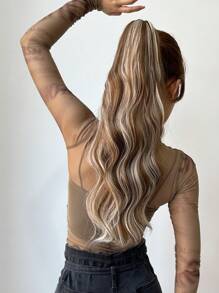 26英寸波浪卷发夹式马尾假发，耐热纤维材质，适合日常佩戴和派对场合 - 間色 - 查看 8