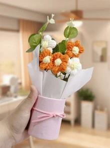 1 Bộ bó hoa len nhân tạo đan tay màu cam, hoa nhân tạo đan bằng vải, bao gồm xô và giấy gói và 5 bông hoa móc, thích hợp làm quà tặng sinh nhật hoặc kỷ niệm cho mẹ, bạn thân, bạn bè, quà tặng Ngày của Mẹ, quà tặng Ngày lễ tình nhân, quà tặng sinh nhật, trang trí bàn nhà, cây giả - quả cam - Xem 1