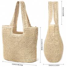 Hatisan Straw Beach Bag For Women Summer Woven Beach Tote Bag Shoulder Handbags Boho Bag - Màu be - Xem 2