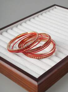 New Women Jewelry Set, Rhinestone & Jelly Colored Solid Bangle, 13-In-1 Set For Daily Wear, Party And Gift - Red - View 4