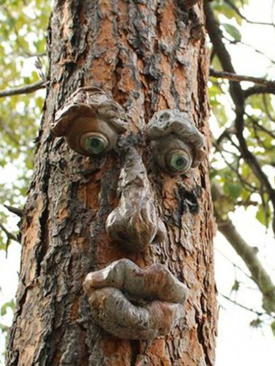 Tree Monster Facial Features Figurine, Garden Tree Decoration For Courtyard Landscape, Easter Hanging Ornament, Outdoor Creative Resin Horticultural Decoration Prop - Multicolor - View 1