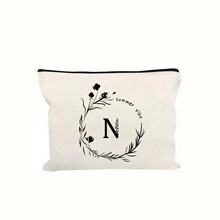 1 maletín de maquillaje de iniciales de corona de hojas, bolsa de belleza portátil, regalo del Día de la Madre, bolsa de maquillaje, bolsa de almacenamiento ligera, bolsa de aseo para viajes, bolsa de aperitivos personalizada, bolsa de artículo de moda, regalo de graduación y cumpleaños para mujeres, la mejor regalo para mamá - Blanco - Ver 24