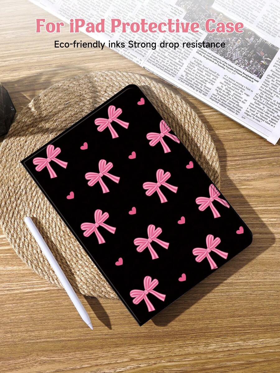 Ốp lưng Apple Pink Bowknot tương thích với iPad thế hệ thứ 9/8/7, tương thích với Samsung Galaxy, có chế độ Tự động đánh thức/Ngủ - Nhiều màu - Xem 1