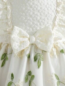Baby Girls' Cute Round Neck Ruffle Trim Sleeveless Bow Decor A-Line Mesh Princess Dress, Fashion Versatile Sweet Elegant, Suitable For Daily, Party, Outing, Spring/Summer - Apricot - View 6