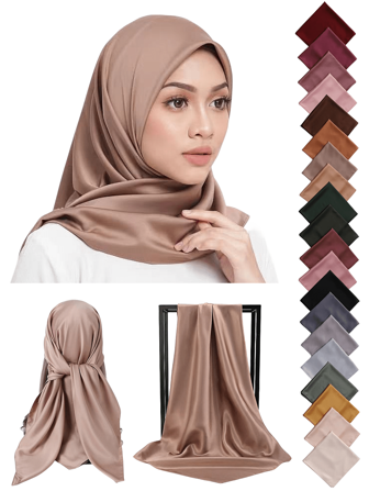 大号纯色丝绸围巾，由真丝面料制成，适合女性日常旅行使用。 头带柔软头巾，适合 Abaya 女士面纱