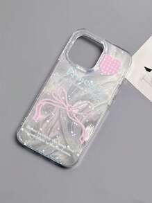 Ins風格夢幻羽毛&蝴蝶結&心形軟殼手機殼,適用於蘋果iphone 15 Pro Max/14/12/11/13 Pro Max,韓國時尚,防震 - 白色 - 查看 6