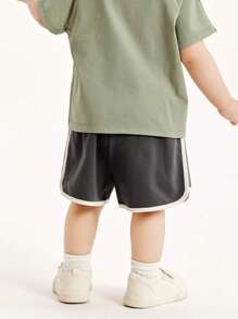 mini bala Celana Pendek Anak Muda Kantong Contrast Binding Blok Warna Huruf Striped Casual - Dark Grey - View 2