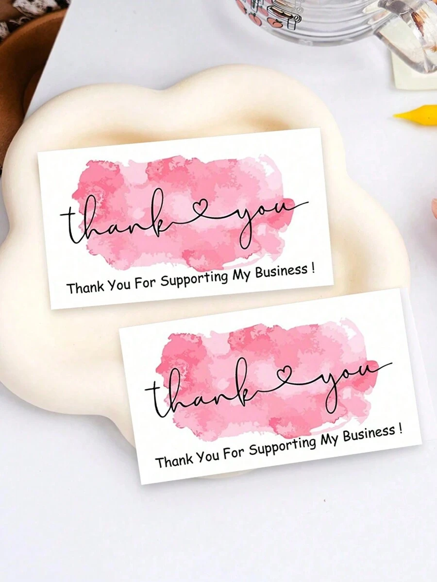 50 piezas/paquete Tarjeta de agradecimiento color rosa "Gracias por apoyar mi pequeña empresa", tarjeta de agradecimiento, tarjeta de felicitación, tarjeta de agradecimiento para vendedores, regalo, Navidad - Estilo 3 - Ver 1