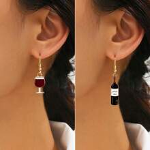2pcs Mini Creative Red Wine Bottle Earrings Women Fun Food Jewelry For Wine Lovers Gift