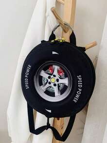 1 Ba Lô Hoạt Hình Trẻ Em Với Thiết Kế Hình Lốp Xe Cho Bé Trai Và Bé Gái, Mẫu Giáo Học, Túi Đeo Vai Đa Năng - màu đen - Xem 4