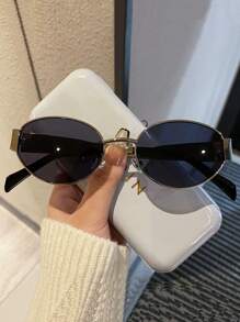 1 pieza Gafas de diseñador de moda con marco de metal ovalado retro para mujeres, accesorio elegante adecuado para usar todo el año, que se puede combinar fácilmente con cualquier atuendo para vacaciones de verano en la playa, al aire libre, viajes, estilo colegial para volver a la escuela - Multicolor - Ver 18