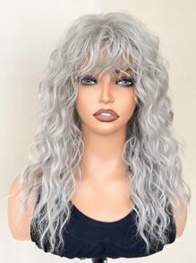Gray Wig With Bangs,Natural Messy Medium Length Curly Hair, High-Quality Synthetic Wig, Suitable For Daily Gatherings And Halloween Wigs