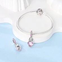 925 Sterling Silver Cat Hugging Pink Heart Charm Pendant Fit Original Bracelet Necklace DIY Charms Fine Women Jewellery Gift