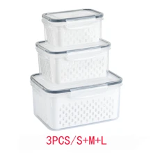 1/3 piezas Contenedores de almacenamiento para refrigerador, recipientes de almacenamiento de alimentos para refrigerador con tapa, recipientes apilables con cesta escurridor desmontable, conservador de frescura para verduras, frutas, bayas, ensaladas, lechuga, utensilios de cocina para el hogar, regalo de Navidad