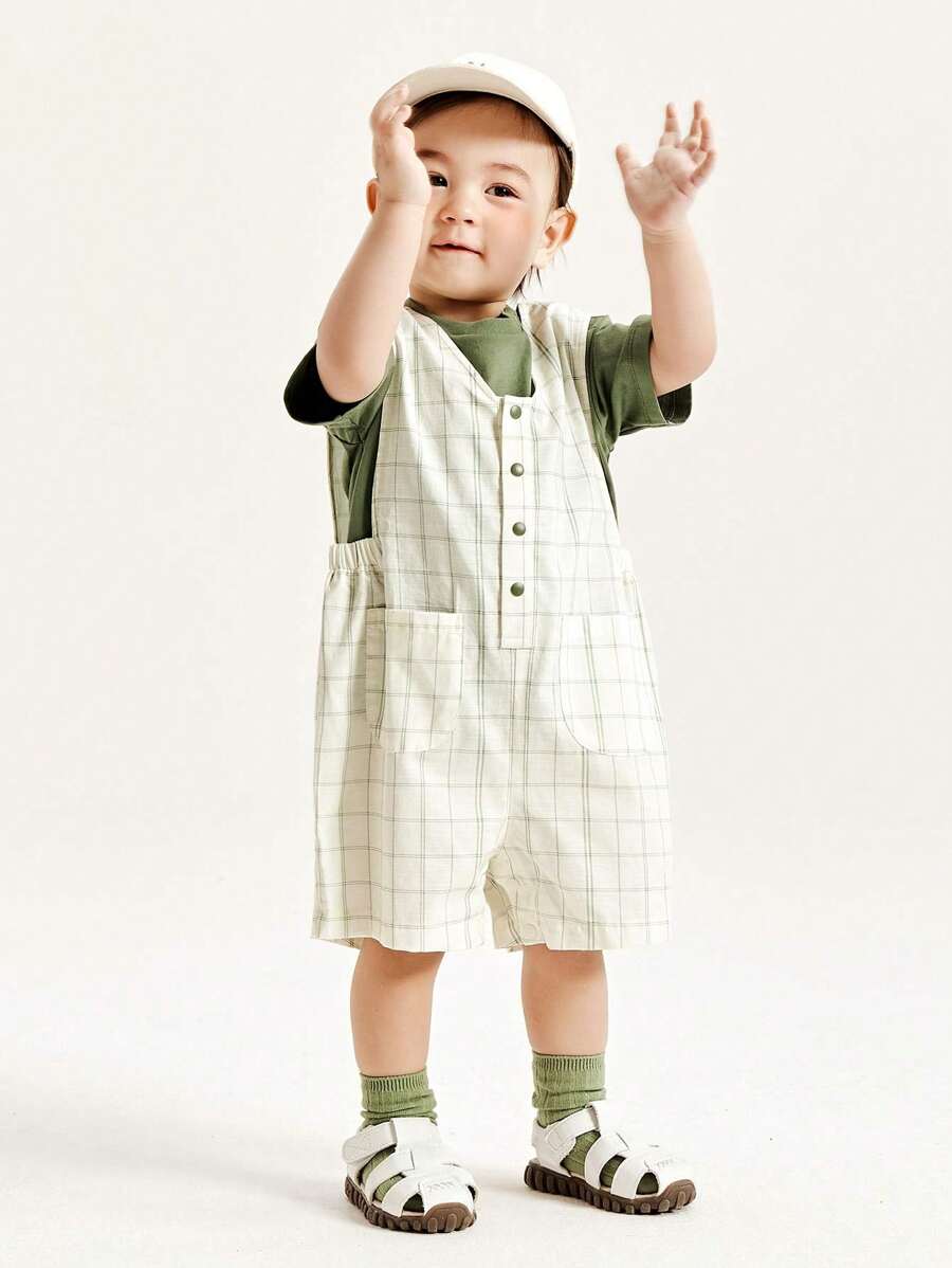 mini bala Bộ áo liền quần tay ngắn dành cho bé trai Bộ đồ mềm mại, thoáng khí, rộng rãi cho chuyến đi chơi - màu xanh lá - Xem 1