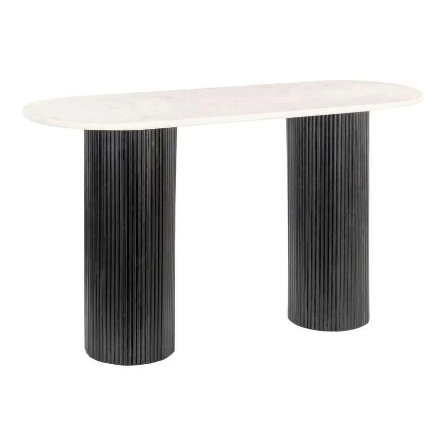 Izola Console Table White & Black, Oval Tabletop, Rubber Feet Protect