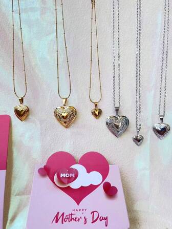 1 pieza Collar con colgante con forma de corazón enchapado en oro de acero de titanio con álbum de fotos en el interior, no se desvanece, regalo perfecto para el Día de la Madre, Día de San Valentín, para mujer para uso diario, con empaque de tarjeta