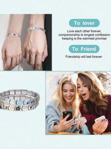 Dream&Radio 1入2024新款9mm經典復古字母意大利項鍊不銹鋼防水首飾手鍊，可拆卸調節粉紅色心形精美首飾手鍊或腳鍊，適用於送情侶紀念品，適合夏季海灘派對和音樂節迪斯科時尚首飾 - 彩色 - 查看 12