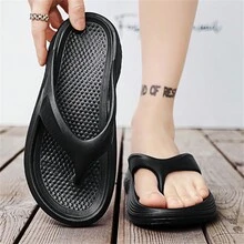 Dép xỏ ngón hở mũi phong cách Hàn Quốc mùa hè cỡ lớn cho nam Dép đi biển đàn hồi cao dày chống trượt Dép xỏ ngón - màu đen - Xem 9