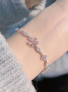 1pc Pink Sakura Bow Detail Bowknot Bracelet For Girls