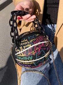 Dedoo Túi bóng rổ cá nhân hóa Graffiti mới 2024 Túi bóng di động Túi đeo vai - màu đen - Xem 4