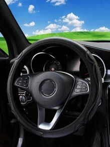 MEIKAXIU 汽車方向盤套，PU壓花皮革3D設計，防滑，適用於14.5-15英寸的通用尺寸 - 黑色 - 查看 4