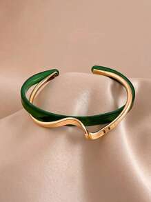 1pc Luxury White Pearl Plate Twisted Metal Texture Bangle Bracelet For Women, Everyday Wear