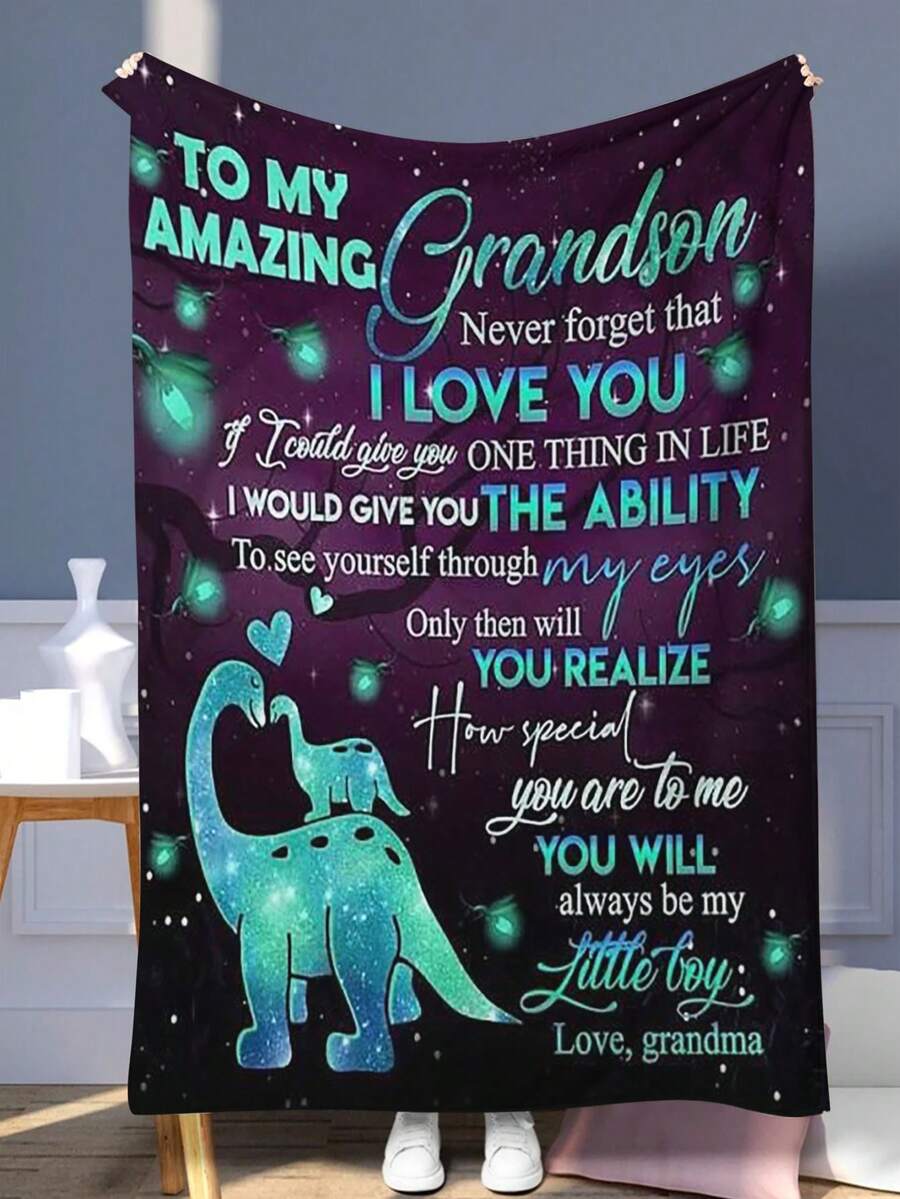 個性化超柔軟法蘭綿絨毛毯，為孫子送上的禮物，適用於沙發或臥室，清晰高清疊印毛毯，法蘭絨床單，包覆毯，超柔軟，適用於女性，多種尺寸可選 - 彩色 - 查看 1