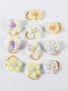 10pcs Cute Flower Hair Ties For Girls, Colorful Elastic Ponytail Holders Hair Accessories Suitable For Daily Use