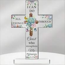 Cruz cristiana de pie acrílica, regalos inspiradores con versículos bíblicos y oraciones, obsequios de girasol de las escrituras para mujeres, hombres, amigos, mamá, esposa, hermana y colega (estilo hermoso)