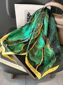 A Green Oil Painting Printed Bandana With Smooth Silk-Like Surface, Featuring Stylish And Elegant For Women, It Is Lightweight And Sun-Proof, Perfect For Daily Wear. Bandana,Hair Band,Head Band Ideal For Dressing Up Your Look