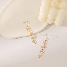 1 par de aretes de margarita fresca de múltiples colores para mujer - Blanco - Ver 2